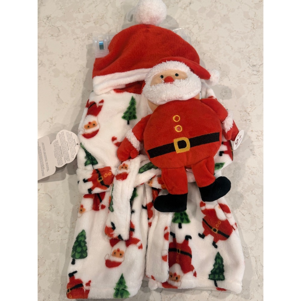 Little Celebrity Baby Santa Claus Robe and Plush Toy 2-Piece Set‎ Red White 0-6M